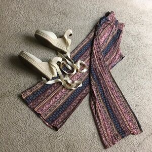 THREEDOTS/RAYON BOHO WIDE LEG, ELASTIC WAIST 2 SIDE POCKETS PANTS